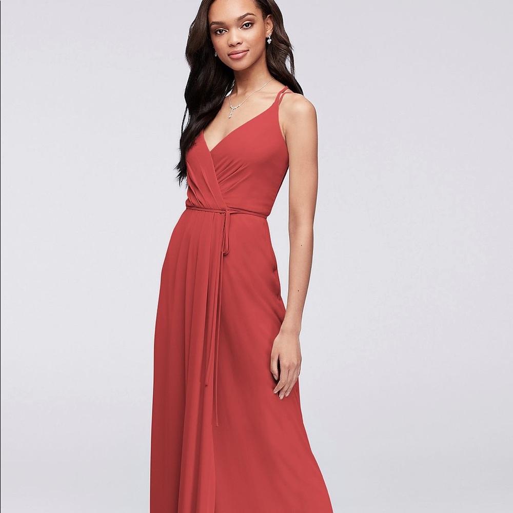 David’s Bridal long georgette formal wrap dress